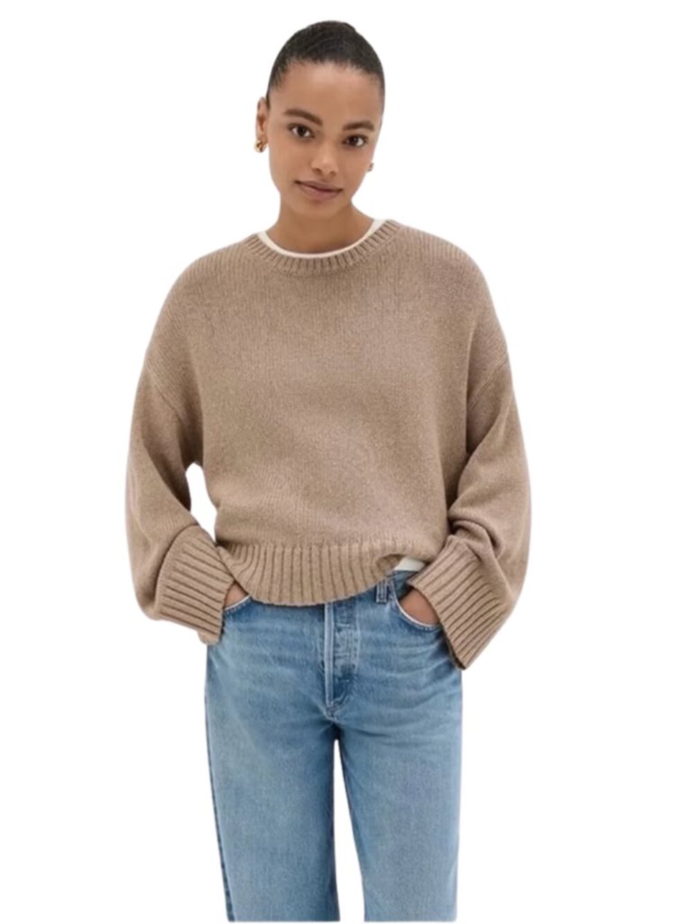 Jenni Kayne Cameron Crewneck Sweater in Taupe Size L - Picture 2 of 7